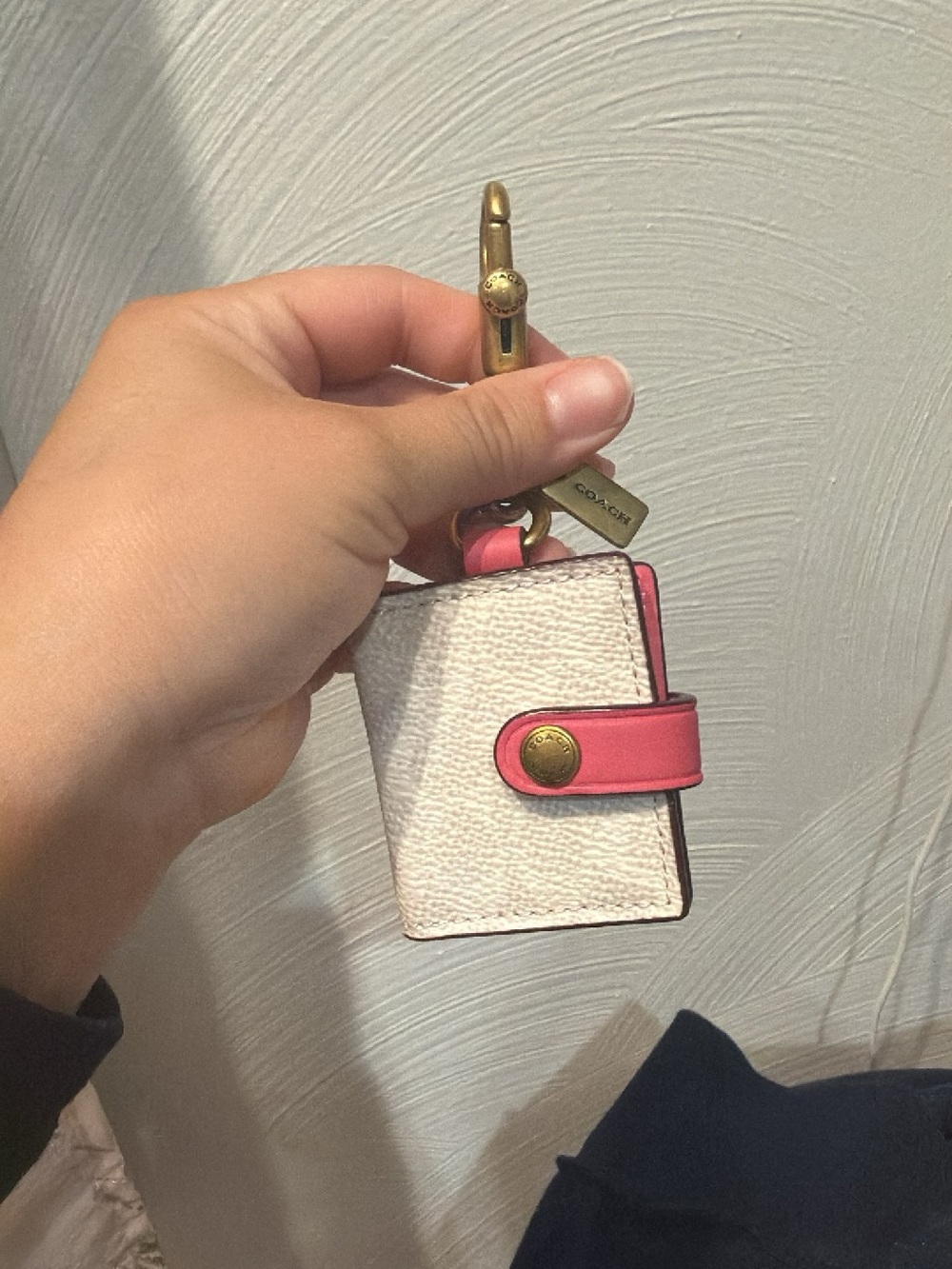 Coach Pink & White Leather Key Card Case with Gold Hardware